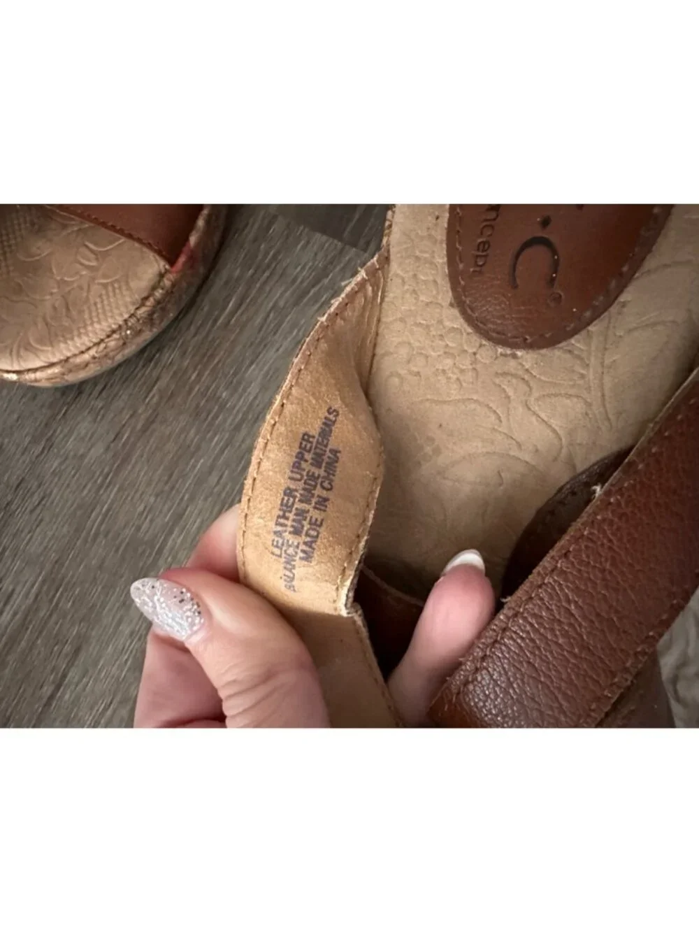 b.o.c. Brown Leather Cork Wedge Sandals